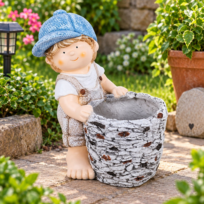 Boy Statue with Planter for Garden and Balcony Decoration