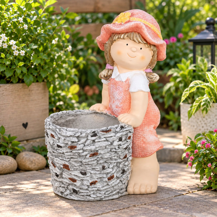 Girl Statue with Pot Planter for Garden and Balcony Decoration