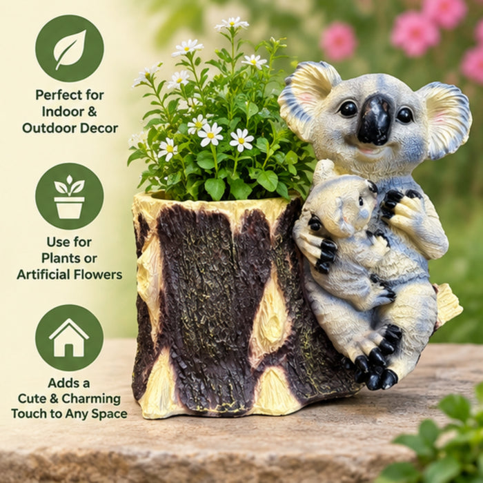 Mother and Baby Decorative Koala wih Trunk Pot- Material Resin