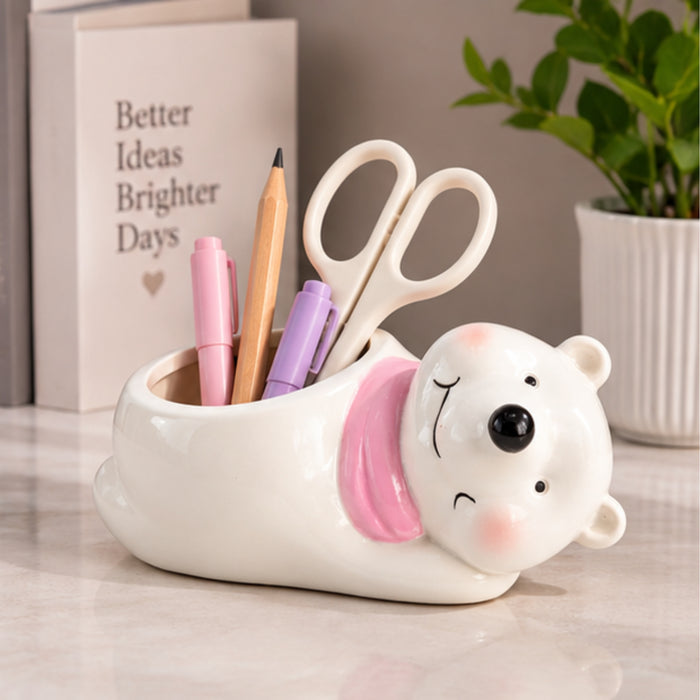Wonderland 3 inch Hand-Painted Ceramic Polar Bear Succulent Planter – Cute Animal Mini Flower Pot with Pink Scarf Accent for Indoor Décor-6x3x3 inch(Plant Not Included)