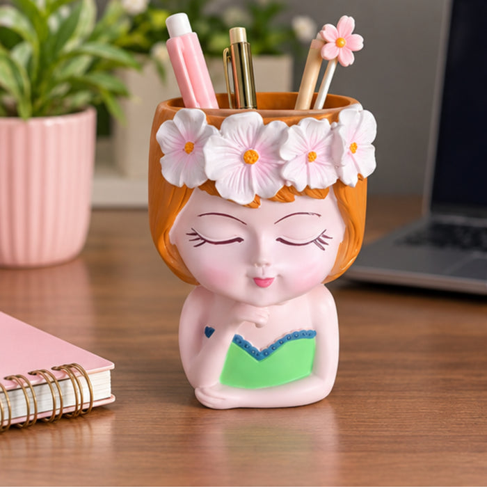 Wonderland 6 inch Whimsical Girl Head Planter –  Pot with Flower Crown & Hand-Painted Detail – Decorative Resin Face Vase for Indoor Plants- 3.5x2.5x6 inch(Plant Not Included)