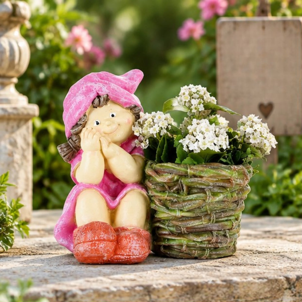 Girl with Pot for Indoor and Outdoor Decor (Pink)