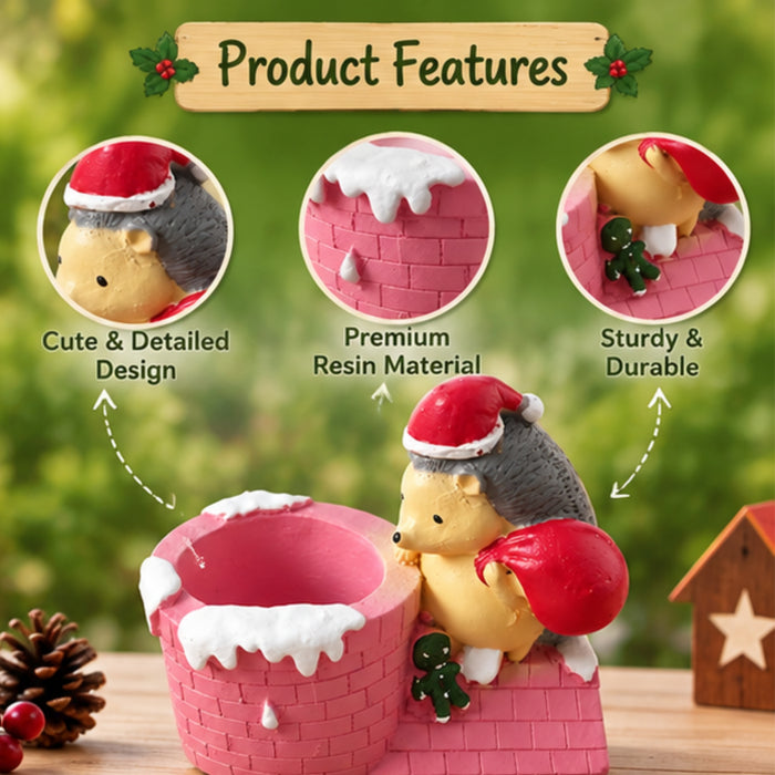 Hedgehog in Santa Hat Planter  / Mini Succulent Planter- Material - Resin