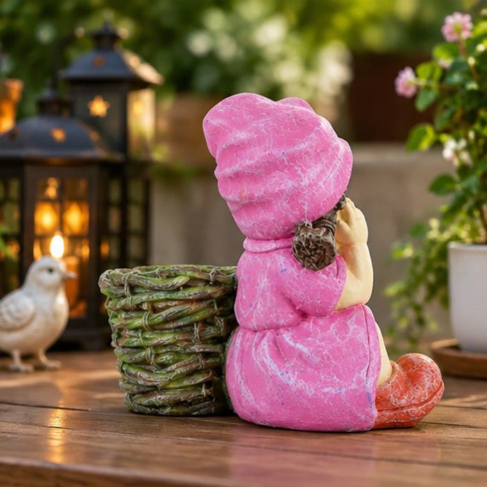 Girl with Pot for Indoor and Outdoor Decor (Pink)