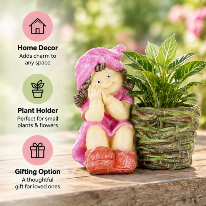 Girl with Pot for Indoor and Outdoor Decor (Pink)