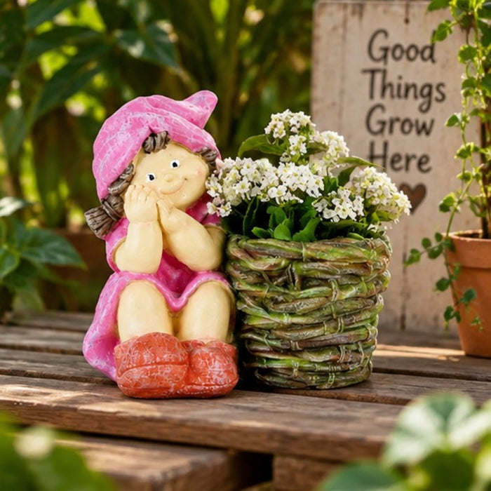 Girl with Pot for Indoor and Outdoor Decor (Pink)