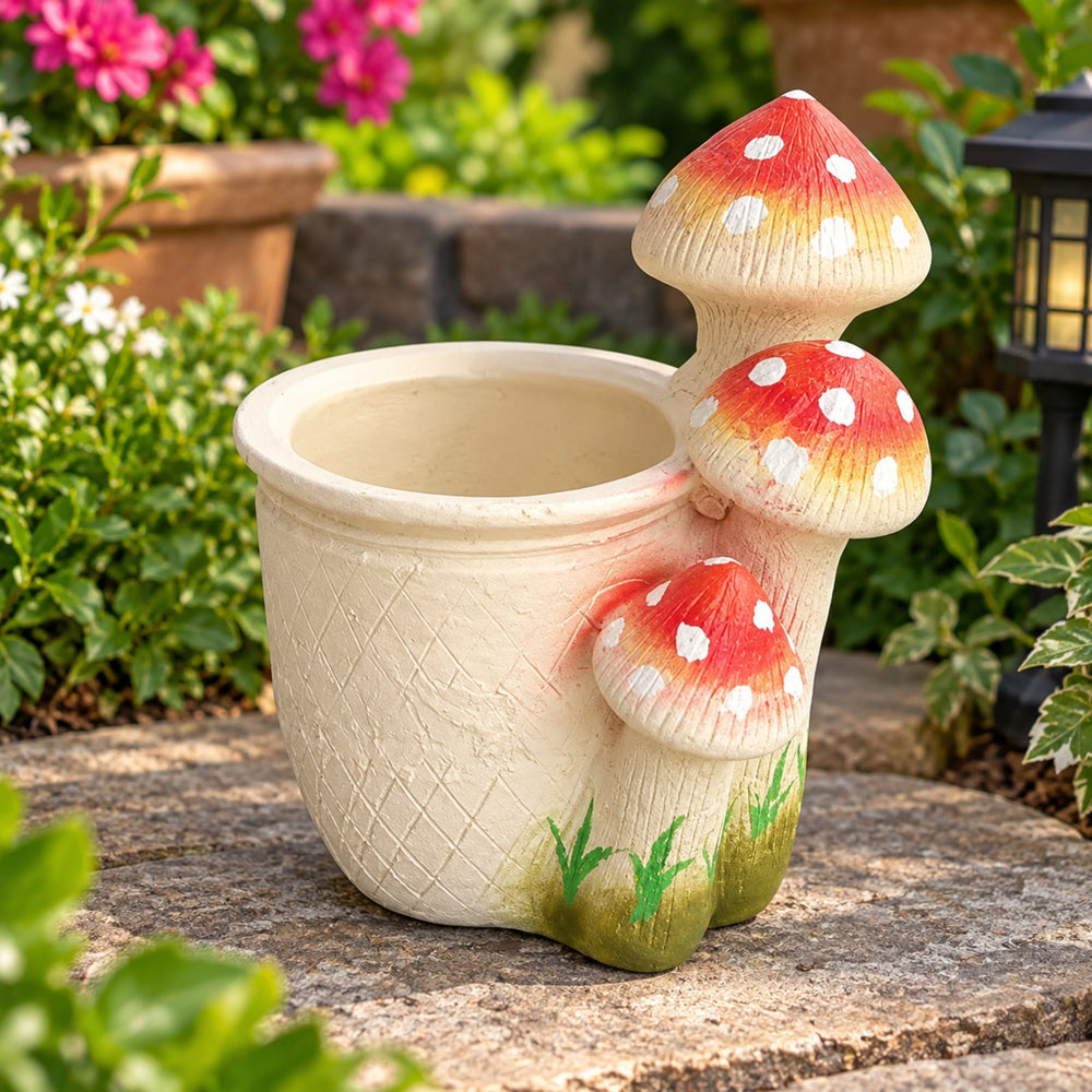 Polyresin Mushroom Planter Pot, Red, 6.2x5.2x7.1 inch, 3 Pc