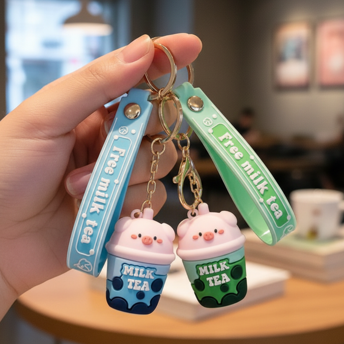 Wonderland Kawaii style ( set of 2) Milk Tea Cup Keychains (Set of 2) Keyrings for Bags & Keys