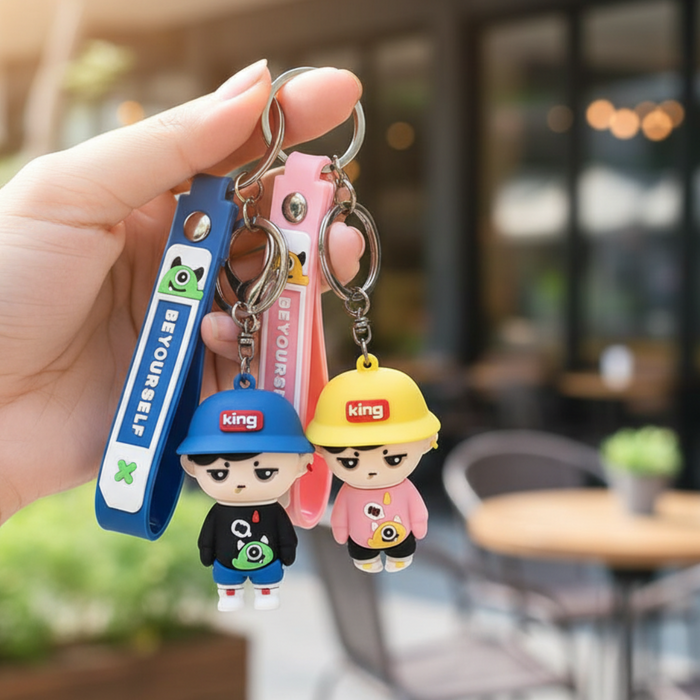Wonderland Kawaii style ( set of 2) King Boy Cartoon Keychain Set with Strap – Cute Couple Style Keyrings for Bags & Keys