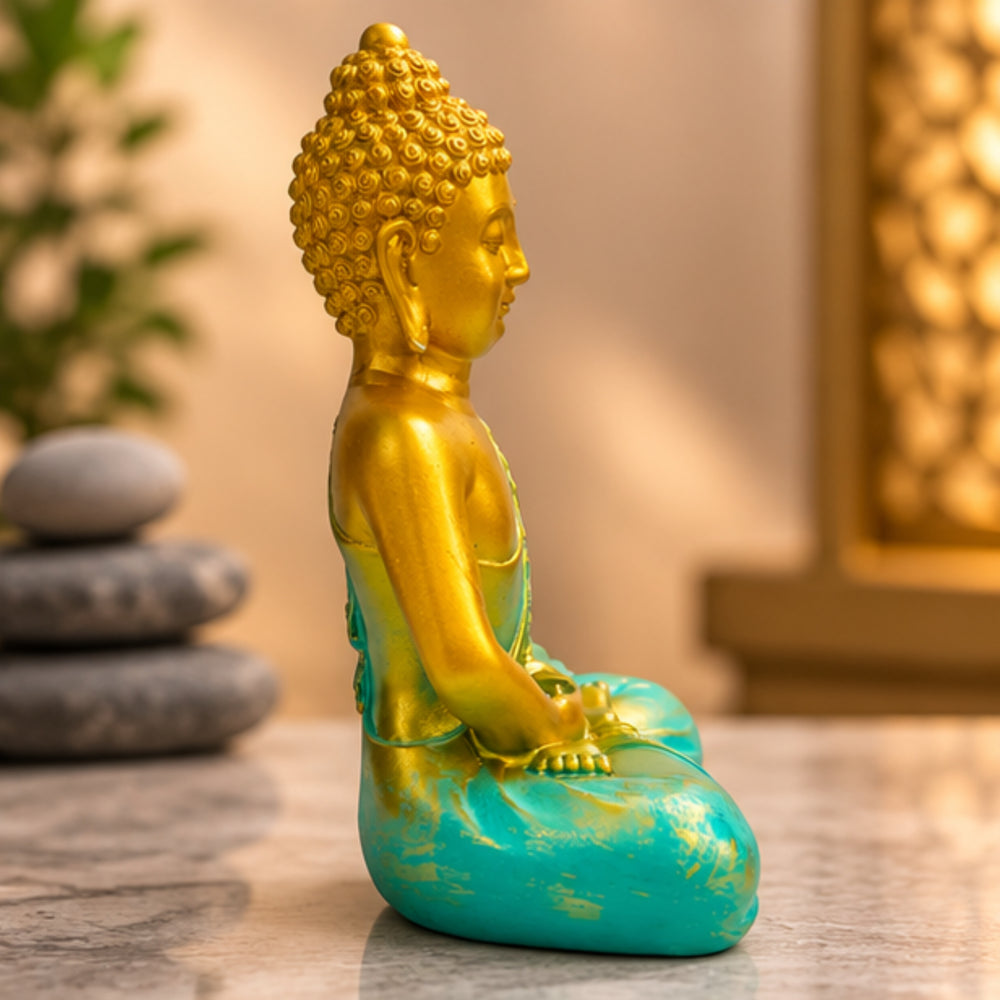 Hand-Painted Gold & Teal Meditating Buddha Showpiece