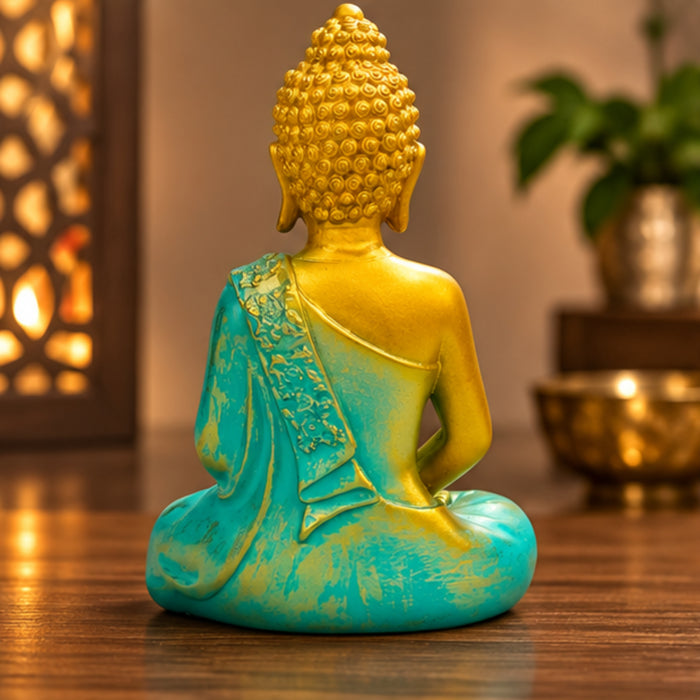 Hand-Painted Gold & Teal Meditating Buddha Showpiece