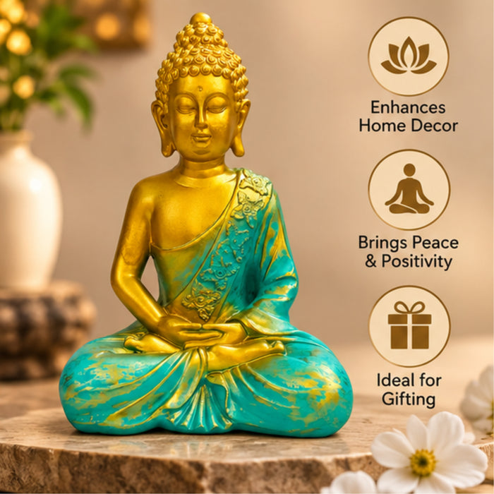 Hand-Painted Gold & Teal Meditating Buddha Showpiece