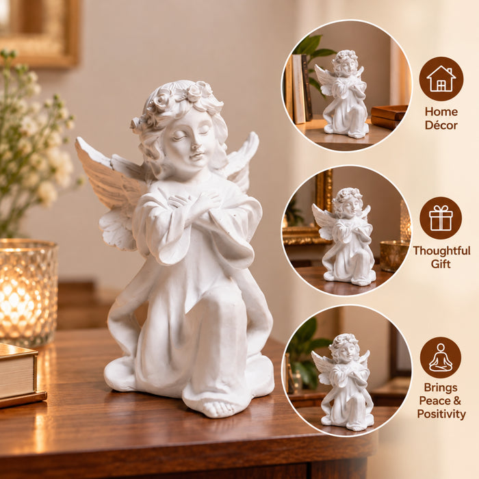Angel big wings hand on heart, table decoration, home décor