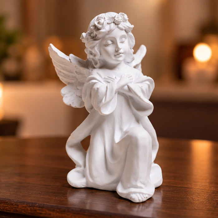 Angel big wings hand on heart, table decoration, home décor