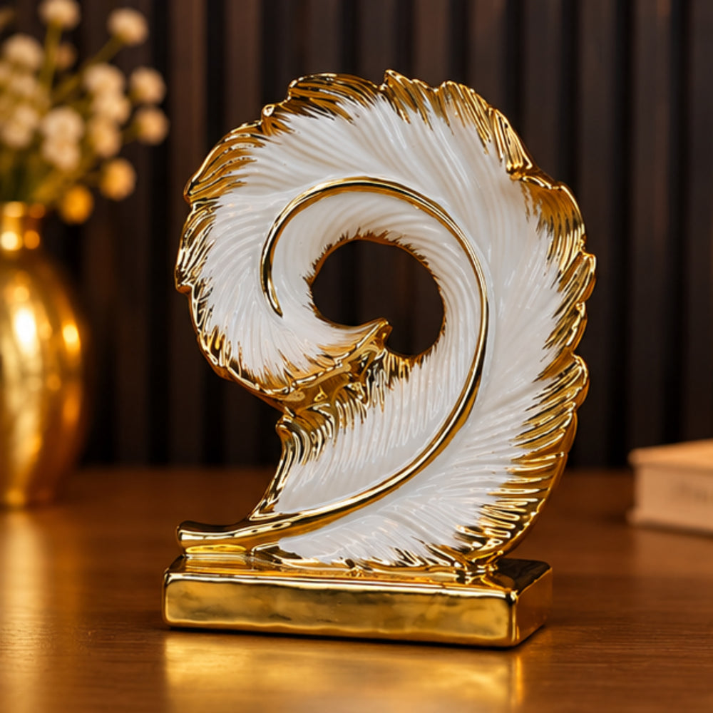 Golden Spiral Feather Figurine | Elegant Decorative Home Accent