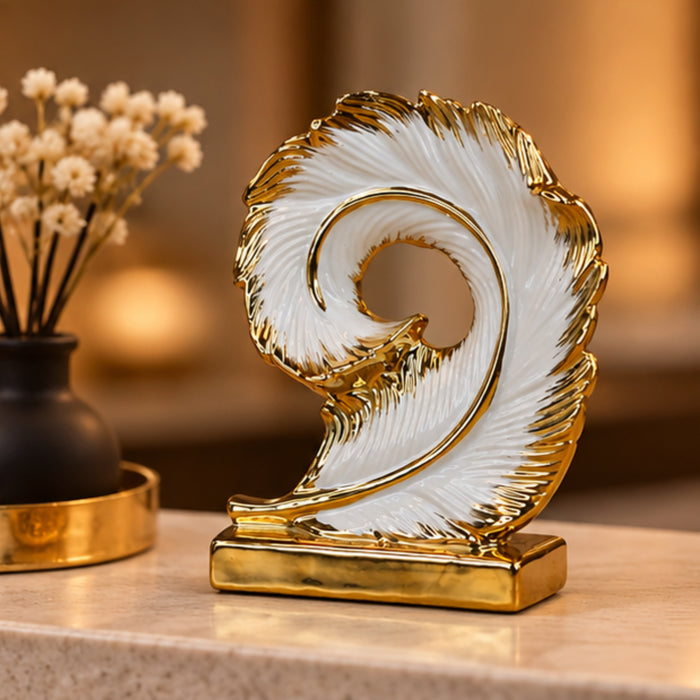 Golden Spiral Feather Figurine | Elegant Decorative Home Accent