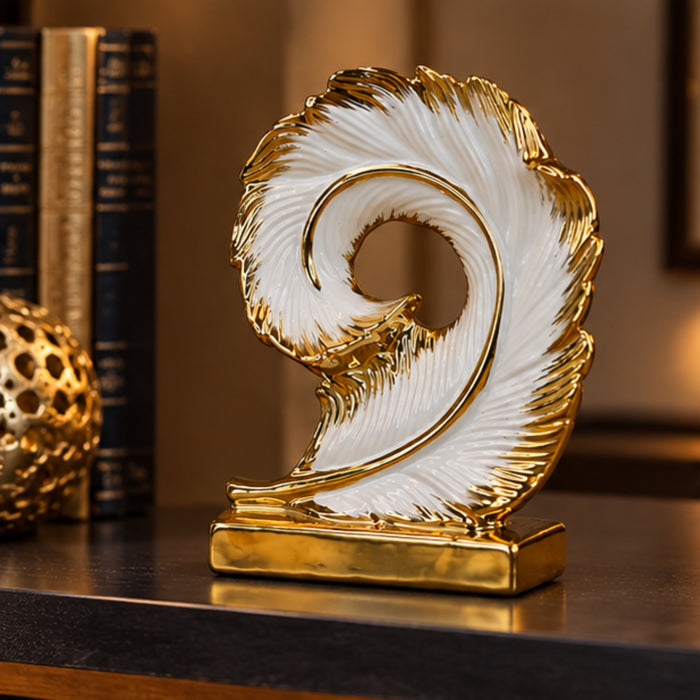 Golden Spiral Feather Figurine | Elegant Decorative Home Accent
