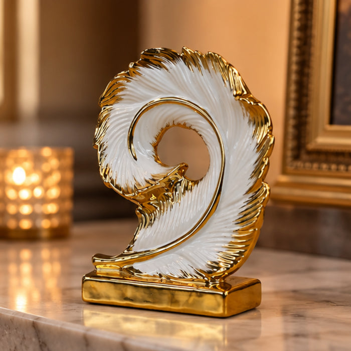 Golden Spiral Feather Figurine | Elegant Decorative Home Accent