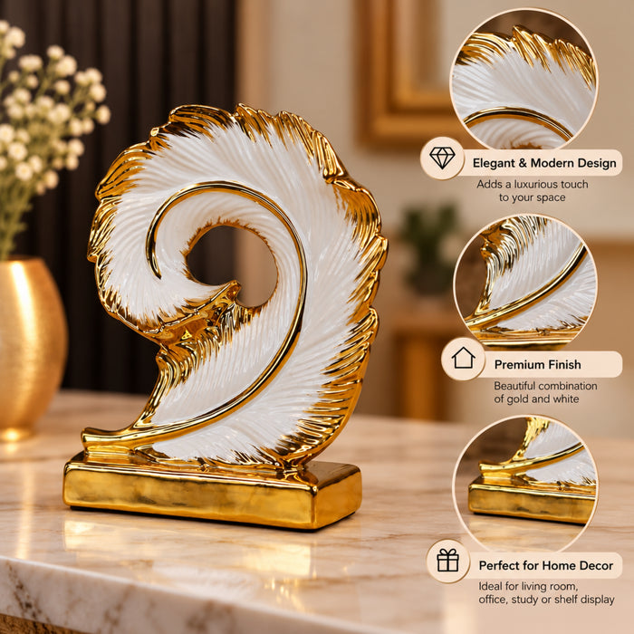 Golden Spiral Feather Figurine | Elegant Decorative Home Accent
