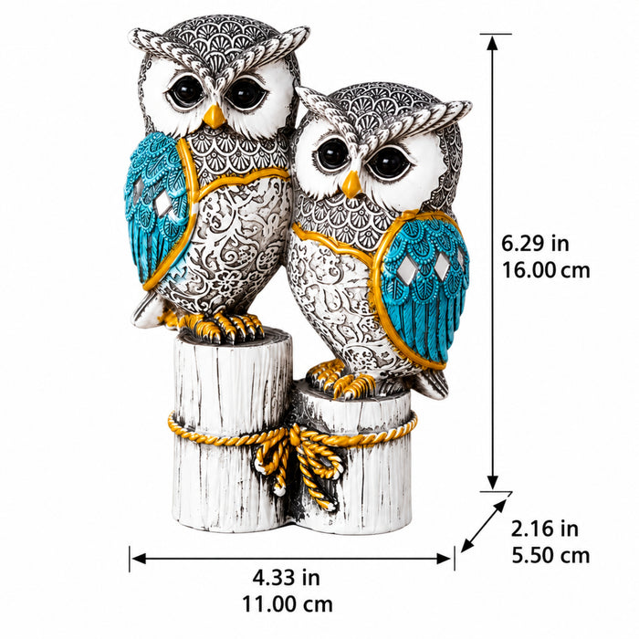 Handcrafted Dual Owl Figurine on Rustic Perch