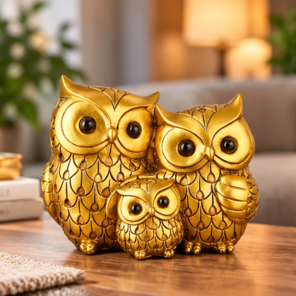 Elegant Golden Owl Family Trio – Set of 3