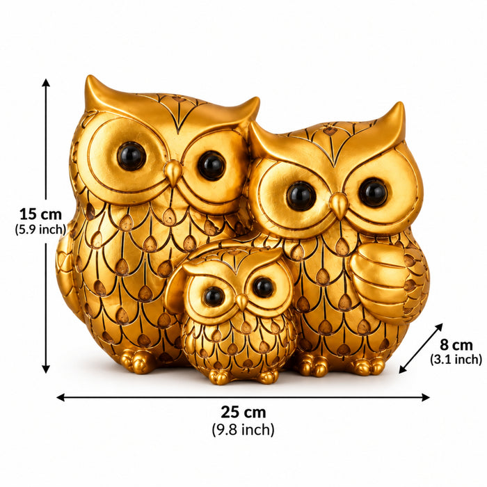 Elegant Golden Owl Family Trio – Set of 3
