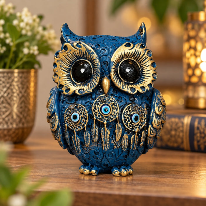 Vintage Blue & Gold Owl Figurine | Evil Eye
