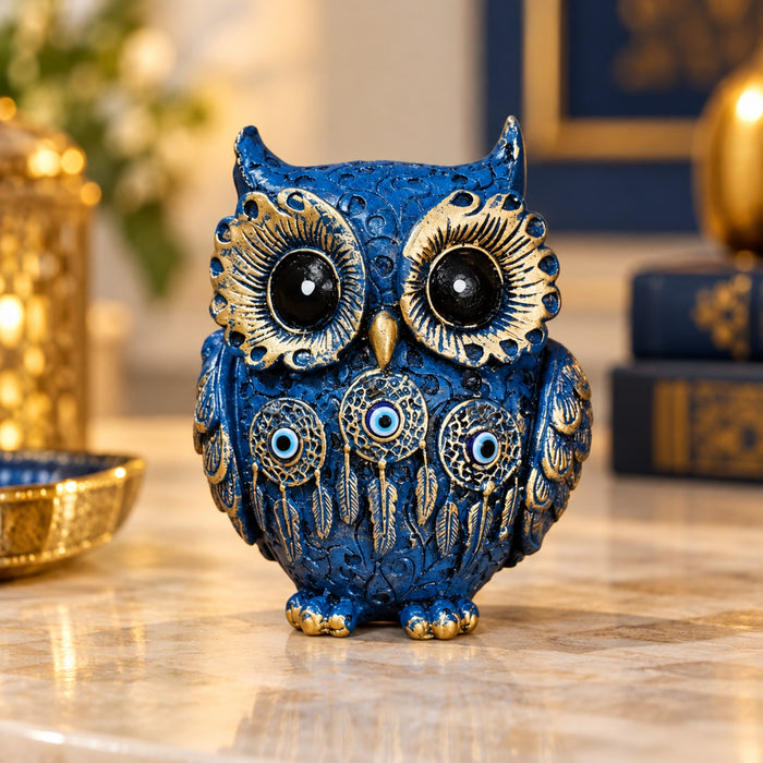 Vintage Blue & Gold Owl Figurine | Evil Eye