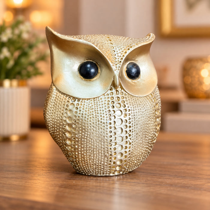 Small Owl Bird Statue Gold & White