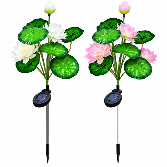Solar Lotus Flower Garden Stakes (2-Pack) – Waterproof Outdoor Decorative LED Lights, White and Pink