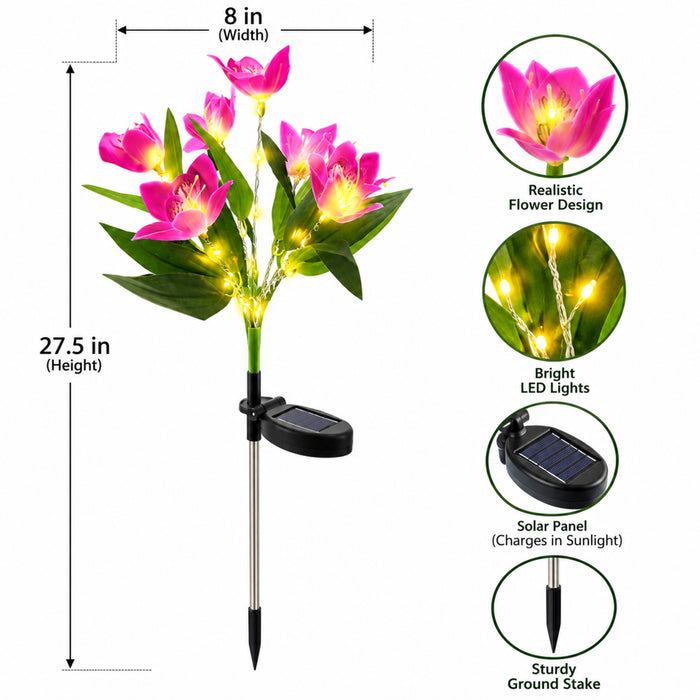 Solar-Powered Pink Lily Garden Stake Lights with Firefly Glow Effect – Waterproof LED Outdoor Pathway Decor