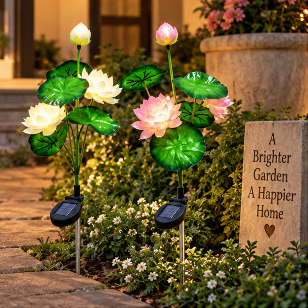 Solar Lotus Flower Garden Stakes (2-Pack) – Waterproof Outdoor Decorative LED Lights, White and Pink