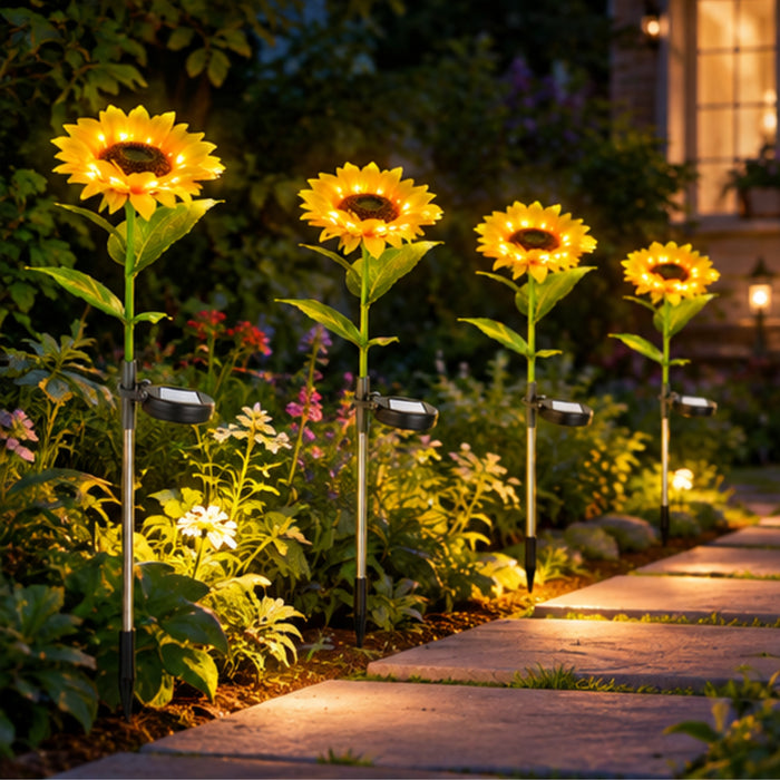 Solar Sunflower Garden Stake Lights (Set of 4)