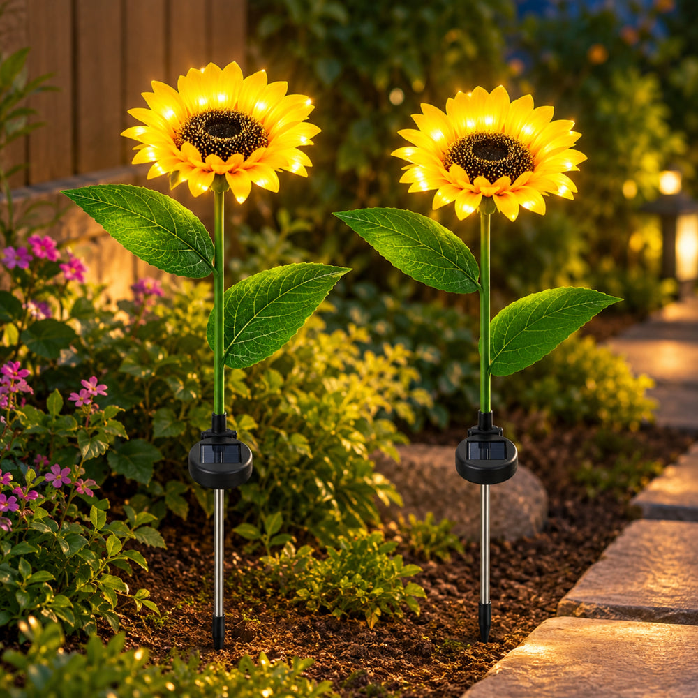 Solar Sunflower Garden Stake Lights (Set of 2)