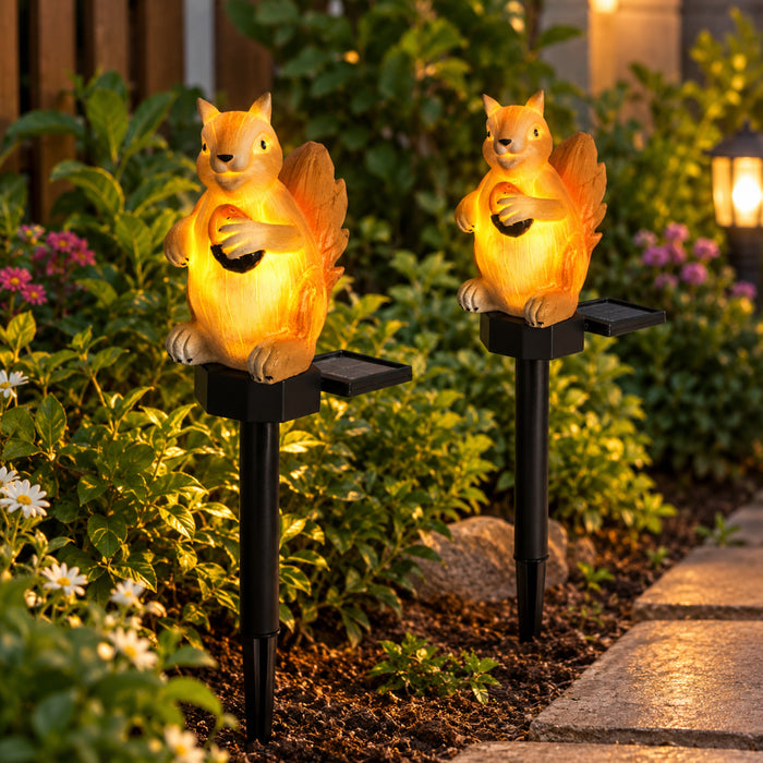 Solar Squirrel Garden Stake Lights, Set of 2 –