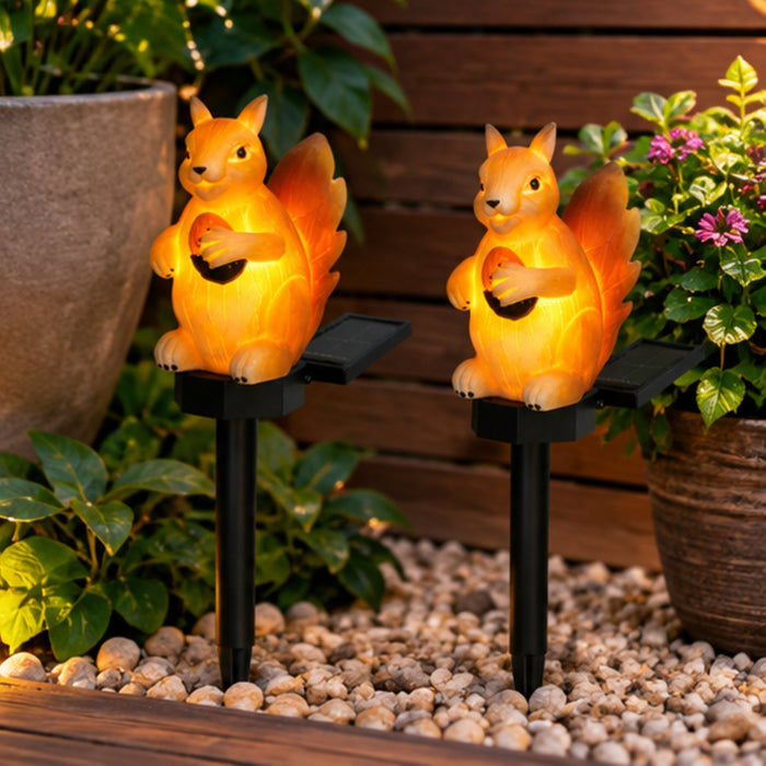 Solar Squirrel Garden Stake Lights, Set of 2 –
