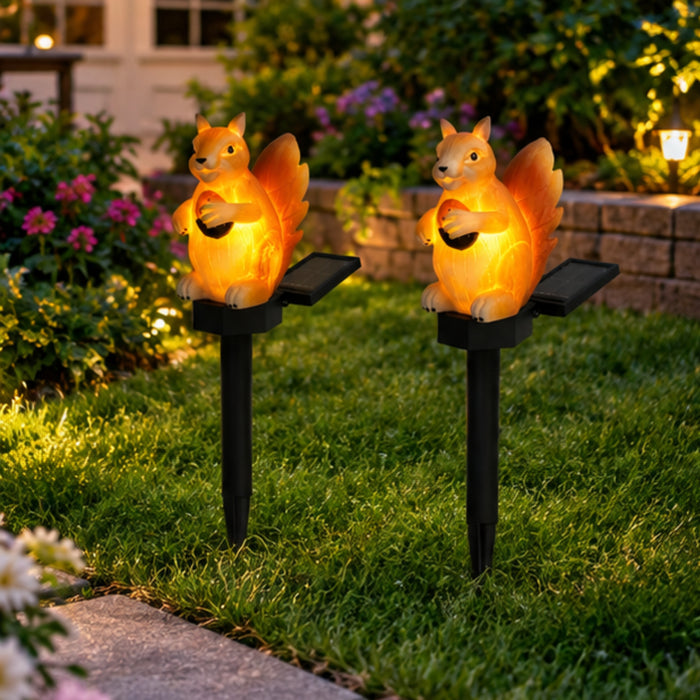 Solar Squirrel Garden Stake Lights, Set of 2 –