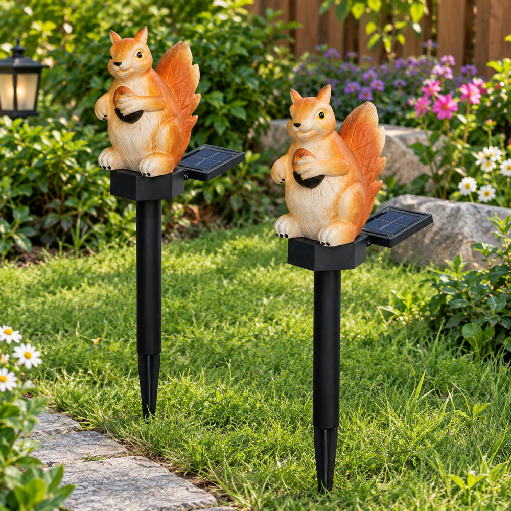 Solar Squirrel Garden Stake Lights, Set of 2 –