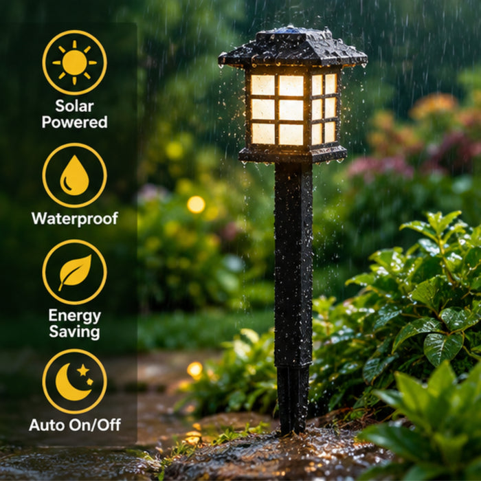 Solar Pathway Lights Outdoor – Classic Zen Lantern Waterproof LED Garden Lights for Walkway, Yard, and Landscape Decor (4 Pack)