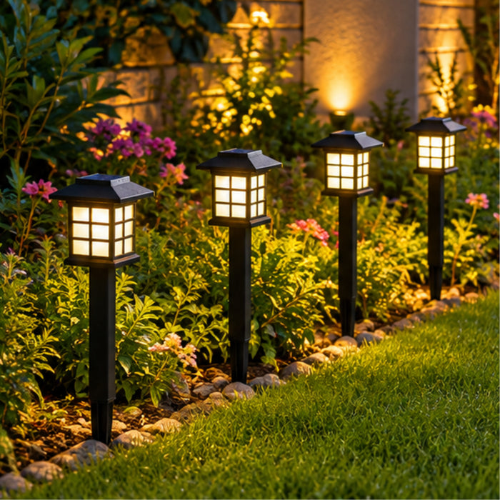 Solar Pathway Lights Outdoor – Classic Zen Lantern Waterproof LED Garden Lights for Walkway, Yard, and Landscape Decor (4 Pack)