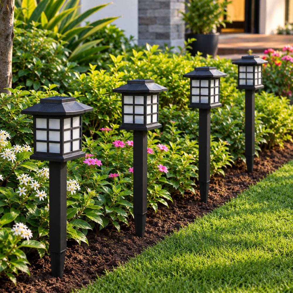 Solar Pathway Lights Outdoor – Classic Zen Lantern Waterproof LED Garden Lights for Walkway, Yard, and Landscape Decor (4 Pack)