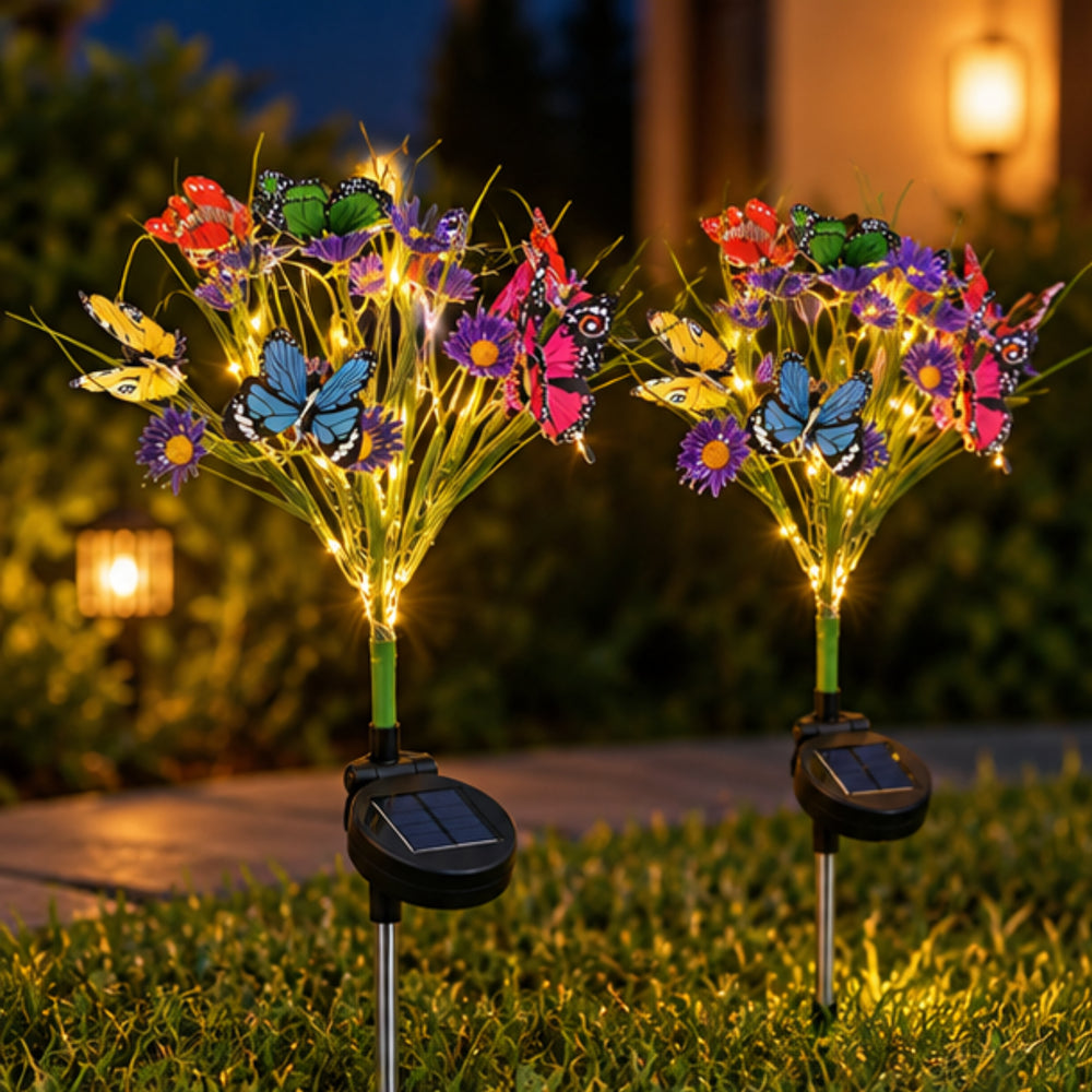Solar Butterfly Garden Lights - Set of 2 Waterproof Outdoor Decorative Stakes