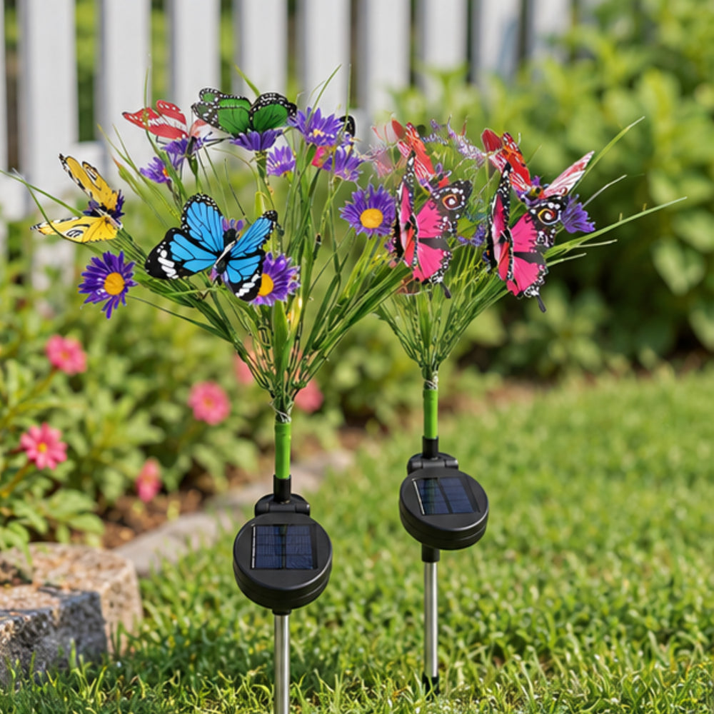 Solar Butterfly Garden Lights - Set of 2 Waterproof Outdoor Decorative Stakes