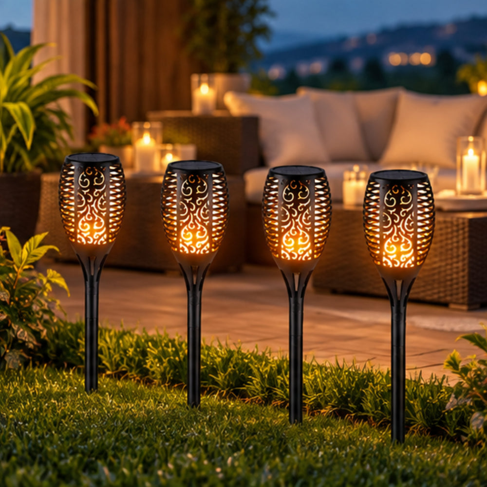 Solar Mashall Flame Torch 4-Pack – Flickering LED Waterproof Pathway Lights
