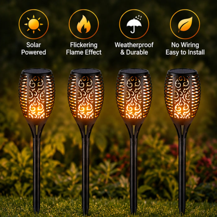 Solar Mashall Flame Torch 4-Pack – Flickering LED Waterproof Pathway Lights