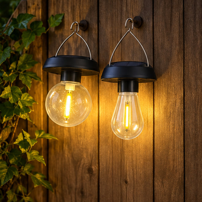 Portable Solar Hanging LED Bulbs with Integrated Hooks (Set of 3) – Outdoor & Garden Decor Lighting