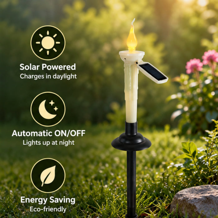 Solar-Powered Flickering Candle Garden Stake Lights (4-Pack) – Waterproof Outdoor Pathway Decor