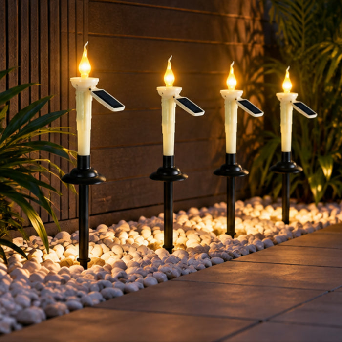 Solar-Powered Flickering Candle Garden Stake Lights (4-Pack) – Waterproof Outdoor Pathway Decor