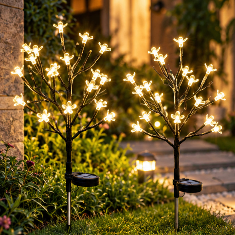 Solar Blossom Tree Garden Stakes (Set of 2) – Warm White LED Outdoor Landscape Lights