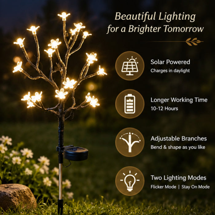 Solar Blossom Tree Garden Stakes (Set of 2) – Warm White LED Outdoor Landscape Lights